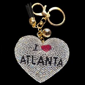 Heart Shaped Atlanta Bag Charm Keychain with Crystals